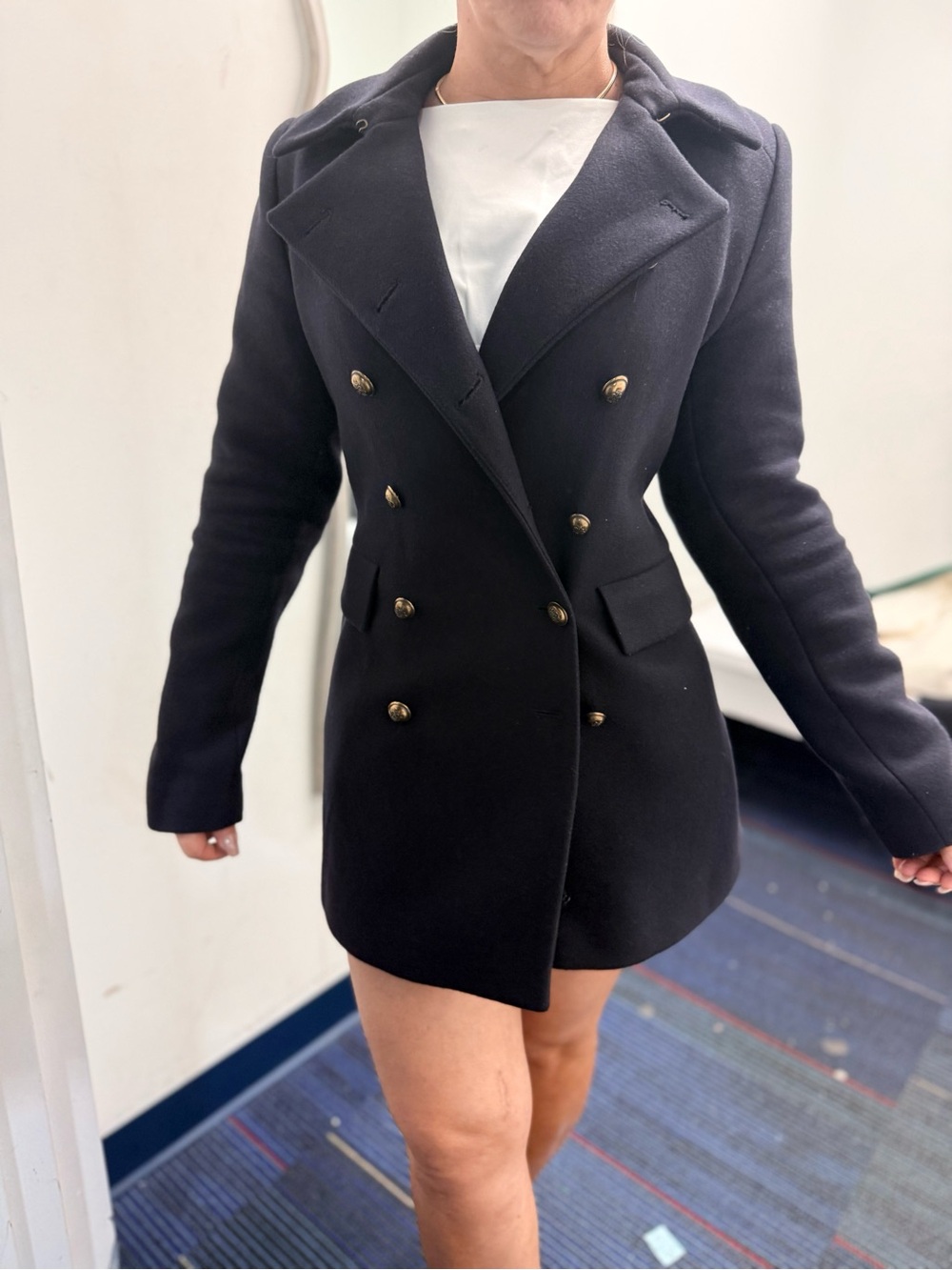 Zara Classic Double-Breasted Women's Black Peacoat size m